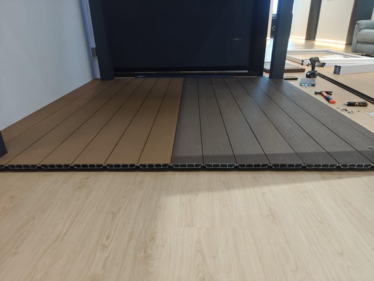 Aluminium decking laid across an outdoor balcony floor